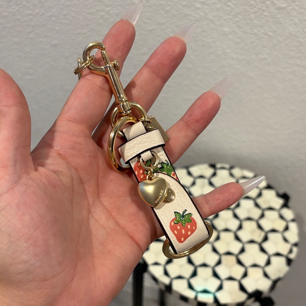 Strawberry Keychain with Gold Accents